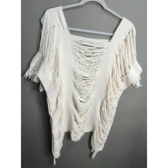 Womens Grunge Blouse Fringe Y2K Boho Whimsy Sz L Coquette Cottage Cream - Picture 4 of 9